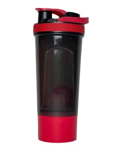 اشتري SportQ Premium Protein Shaker Bottle for Gym with Medication and Protein Powder Storage Organizer, Sports 2-Tier Leak-Proof Lid and BPA Free Twist-On Container 700ml (Red/Black) في مصر