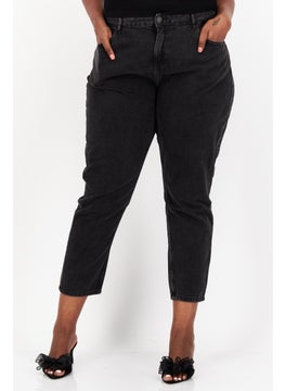 اشتري Women Mom Fit Washed Non-Stretchable Jeans, Black في الامارات