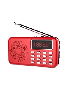 Buy Portable Fm Radio Mini Digital Radio Music Player With Speaker Red in UAE