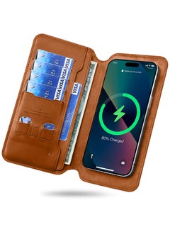 Buy Wallet Wireless Power Bank Compatible with MagSafe Battery Pack Wireless Portable Charger Magnetic Wallet Brown in UAE