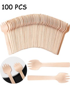 Buy Wooden Forks Disposable, 100 Pieces Mini Forks Small Forks Bulk Appetizer Compostable Forks, Wear Resistant, Cutlery Mini Utensils Cake Fork for Carnival Birthday Party Picnic Party Supplies in UAE