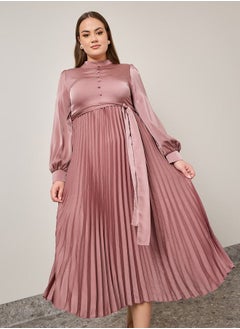 اشتري Pleated Belted A-Line Midi Dress With Button Detail في السعودية