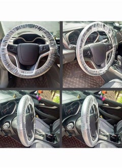 Buy Disposable Steering Wheel Covers,  100 Pcs Plastic Elastic Pull Handle Steering Wheel Protective Covers for Car Vehicles (White) in UAE