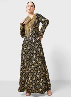 Buy Embellished V- Neck Jalabiya in UAE