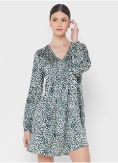 Buy Balloon Sleeve Printed Dress in Saudi Arabia