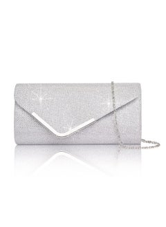 Buy Women's Glitter Evening Bag Silver Clutch Detachable Chain in Saudi Arabia