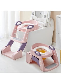 Buy Folding Toilet Potty Training Seat With Step Stool Ladder, Folding Auxiliary Toilet Seat, Toilet Trainer, Toilet Seat Toilet Trainer, Comfortable And Safe Potty Seat With Non-Slip Mat Ladder Pink in UAE