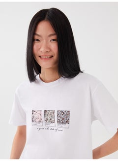 Buy Crew Neck Printed Short Sleeve Women's T-shirt in Egypt