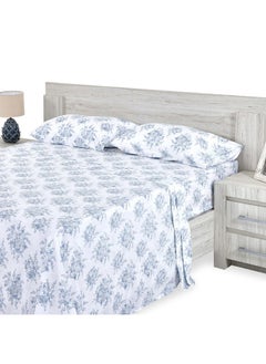 اشتري Flora Super King - Sized Flat Sheet Set White And Blue - 274X274Cm في الامارات