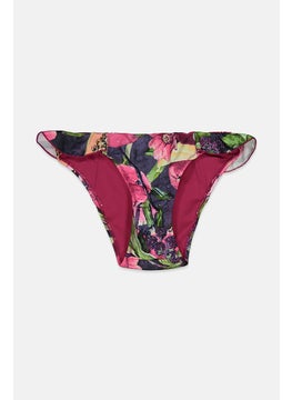 Buy Women 1 Pc Floral Printed Bikini Bottom, Green and Pink in Saudi Arabia