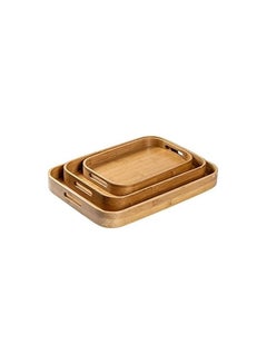 Buy Set of 3 Bend Round Curved Corner Rectangular Bamboo Wooden Serving Trays in UAE