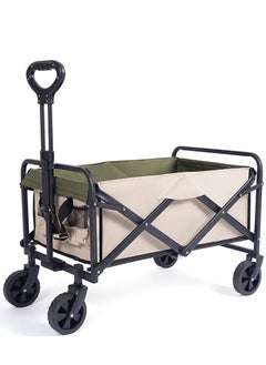 Buy Camping Wagon, Foldable Outdoor Wagon Cart with 360° Steering Wheels, Beach Wagon Camping Cart for Garden, Shopping, Beach, Camping, 220lbs Capacity, Beige + Olive Green in Saudi Arabia