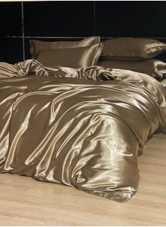 Buy Silky Satin, King Size 6-Piece Duvet Cover Set gold color in UAE