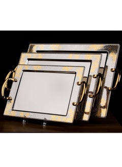Buy Luxurious full golden nickel stainless steel serving tray set of 3 pieces in Saudi Arabia