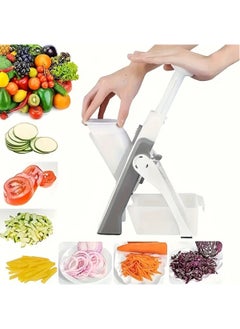 Buy Safe Mandoline Slicer 5 in 1 Vegetable Chopper Food Potato Cutter, Strips Julienne Dicer Adjustable Thickness 0.1-8 mm Kitchen Chopping Artifact Fast Meal Prep (Grey) in Saudi Arabia