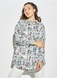 Buy All-Over Mickey and Minnie Mouse Print Oversized Shirt in Saudi Arabia