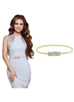 اشتري Women Skinny Metal Waist Belt, Gold Thin Metal Chain Stretch Elastic Waistband with Rhinestone Fashion Dress Belts for Women's Bridal Dressy(Gold) في الامارات