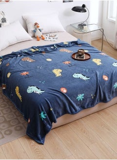 Buy Fleece Blanket 200*230cm Super Soft Flannel Throw air-conditioned, Dino Design, Blue Color. in UAE