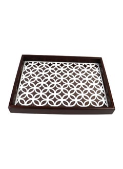 Buy Rectangle Shape Floral Design Wooden Serving Tray Brown And White 38 X 28 X 4 Cm 220559B-L in Saudi Arabia