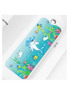 اشتري Baby Bath Mat for Tub for Kids, 40 X 16 Inch Bathtub Mat Non Slip, Cartoon Bath Tub Shower Mat Anti Slip with Drain Holes and Suction Cups Machine Washable (Dolphin) في السعودية