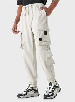 اشتري Solid Relaxed Fit Cargo Pants with Drawstring Clos في الامارات