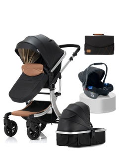 Buy Sturdy by FlyKids 3 in 1 Travel System with Convertible carrycot and Baby car seat rain Cover Parent Bag Adjustable Height Luxury stroller Foldable baby pram Travel system stroller in UAE