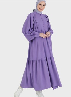 Buy Balloon Sleeve Button Detail Dress in Saudi Arabia