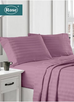 Buy Luxurious Hotel Stripe Flat Sheet & Fitted Sheet with Deep Pockets and Pillow Cases, Bed Sheet 4-Pieces Set, Soft  Microfiber Fabric, Breathable and Cooling (King Size - Opera Mauve) in Saudi Arabia