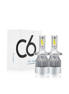 Buy 1 Pair Car White LED Light Headlight C6 H4 6000K 3800LM High Low Beam Bulbs in Saudi Arabia