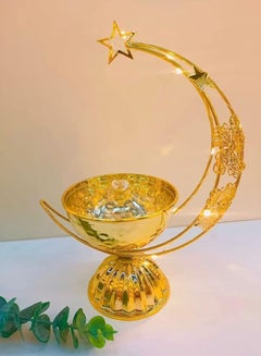 Buy Ramadan Decoration Lantern Indoor,Warm White Ramadan Lights for Indoor Desk,Metal Gold Plated Decorative Ramadan Lantern with Moon Light Pattern (Crescent Moon) in UAE