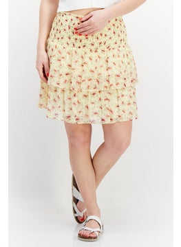 Buy Women Floral Print Chiffon Mini Skirt, Yellow in UAE