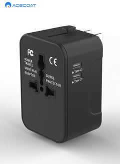 Buy Global Multifunctional Universal Conversion Adapter With 2 Type C  All-In-One Travel Charger With Fast Charging 1500W Multi-Function Ac Power Black Plug Outlet in Saudi Arabia