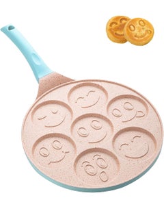 Buy Nonstick Pancake Pan, 7 Smiley Face Pancake Griddle, Soft Touch Handle Fun Breakfast for Kids, 10.2 in Crepe Pan for Gas Stoves (Blue Color) in Saudi Arabia