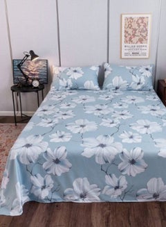 اشتري طقم مفرش سرير مسطح 3 قطع، تصميم ورد، لون أزرق فاتح في الامارات