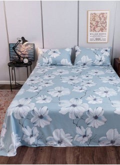 Buy 3 Pieces Flat Bedsheet Set, Flower Design Light Blue Color in UAE