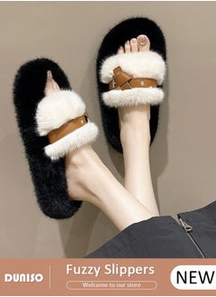 Buy Women's Fluffy Slippers, Fashion Warm Shoes Woman Slippers with Faux Fur, Comfortable Home Furry Slippers, Lightweight Non Slip House Slippers For Cozy Indoor Outdoor in UAE