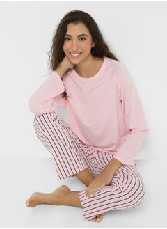 Buy T-Shirt & Stripe Pyjama Set in UAE