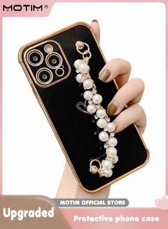 Buy Pearl Chain Case for iPhone 14 Pro Luxury Love Heart Full-Body Protection Soft TPU Cover Slim Shockproof Anti-Scratch Phone Case for Women in UAE