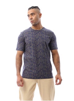 Buy Allover Patterned Navy Blue & Mocha Tee in Egypt