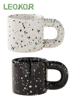 Buy 2PCS Creative Coffee Cup Novelty Mug for Coffee Juice Water Milk Home Office Ceramic Cup with Unique Handle Black and White 300ML in Saudi Arabia