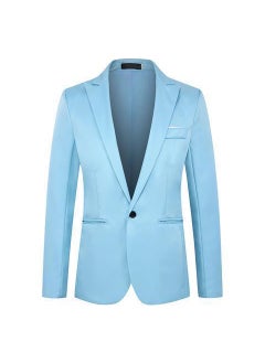 اشتري Suit Mens Business Casual Single Button White Suit Korean Style Slim Fit Plus Size Professional Dress Groom Dress Fashion Sky Blue في الامارات