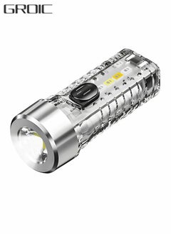 Buy Mini EDC Flashlight Keychain Light High lumens Rechargeable Waterproof 7 Modes for Camping, Hiking, Emergency, Everyday Carry with Alarm Light Function (Clear) in UAE