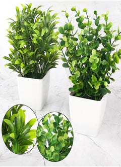 اشتري 2 Pcs Square Plastic Potted Plants Home Decoration Artificial Plant  Fake Bonsai Set Eucalyptus Bluegrass for Weddings Outdoor Photographic Props Home Office Bedroom Greenery Decoration في الامارات