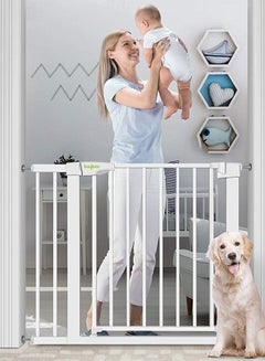 Buy Auto Close Baby Safety Gate Size 75 - 85+10Cm Extra Tall Wide Baby Child Gate Easy Walk Thru Pet Dog Gate For House Doorway Staircases Indoor Auto Close Safety Baby Gate 75-85+10 Cm White in UAE