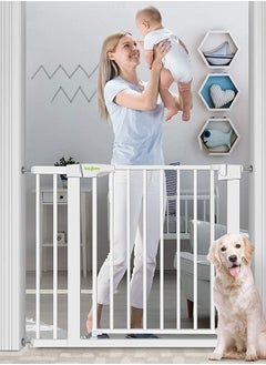 اشتري Auto Close Baby Safety Gate Size 75 - 85+10Cm Extra Tall Wide Baby Child Gate Easy Walk Thru Pet Dog Gate For House Doorway Staircases Indoor Auto Close Safety Baby Gate 75-85+10 Cm White في الامارات