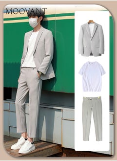 Buy Men's 3 Pieces Leisure Suit Set, Notch Lapel Blazer, T-Shirt, and Pants, Relaxed Fit for Business Casual and Formal Wear in Saudi Arabia