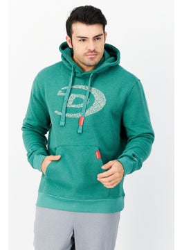 Buy Men Hooded Brand Logo Long Sleeves Sweatshirt, Green/Grey in UAE