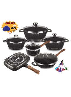 Buy 23 Piece Cookware Set Non Stick Granite Cookware Set Cooking Pots And Pans Cookware Set Black 16-20-24-28-28-32cm in UAE
