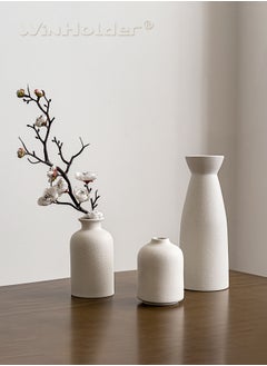 Buy Set of 3 Beige Ceramic vase Small Flower vases for Decor,Modern Home Decor, Vases for Decor,Pampas Grass Vase,Dried Flowers Vases,Living Room,Table Shelf, Centerpieces Decoration in Saudi Arabia