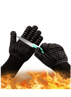Buy High Temperature Resistant Gloves Anti-Slip Silicone Anti-Cut Grill Gloves Microwave Industrial Insulation Fire Gloves 1 Pair in UAE